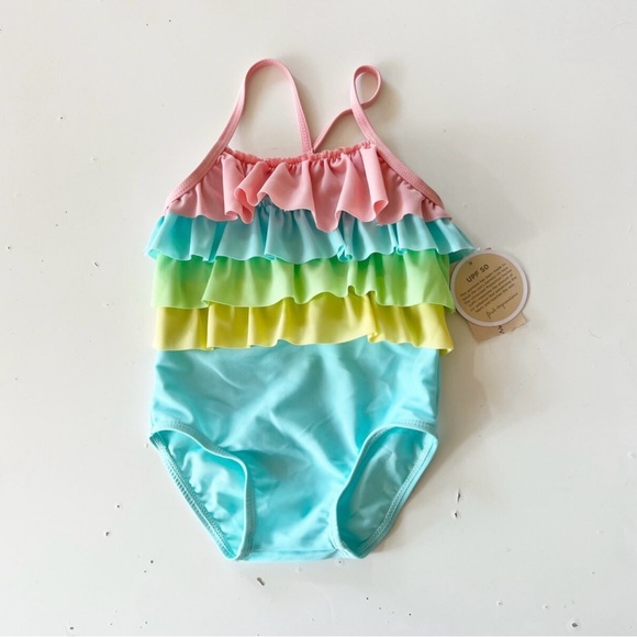 New Rainbow Ruffles Swimsuit NWT - Picture 2 of 15